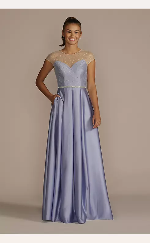 Satin Ball Gown with Sheer Embellished Top Image 1