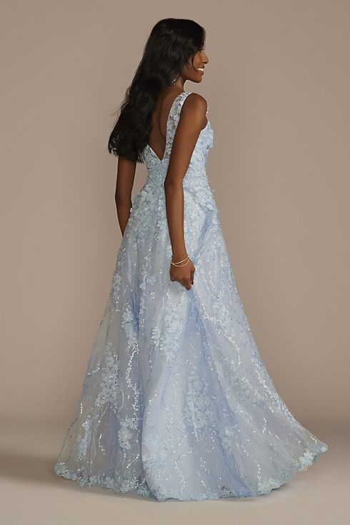 Long V-Neck 3D Floral Ball Gown Image 2