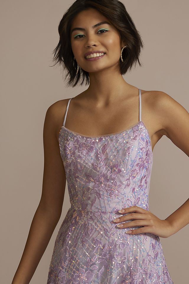 Scoop Neck Sequin Floral Embroidered A-line Image 3