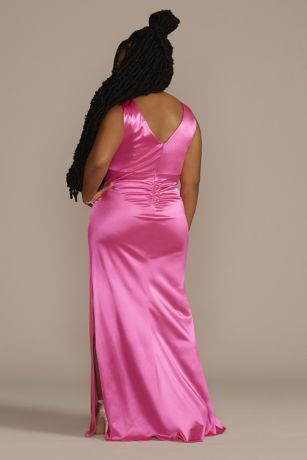 Elegant Sheath High Neck Stretch Satin Dress Taupe