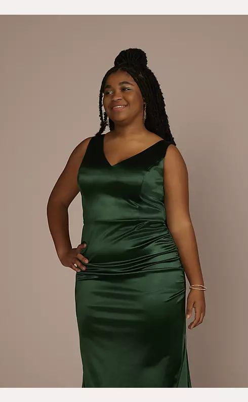 Satin Ruched Dress in Emerald Green