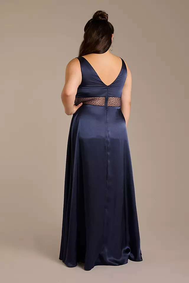 V-Neck Charmeuse Long Dress with Illusion Waist Image 2