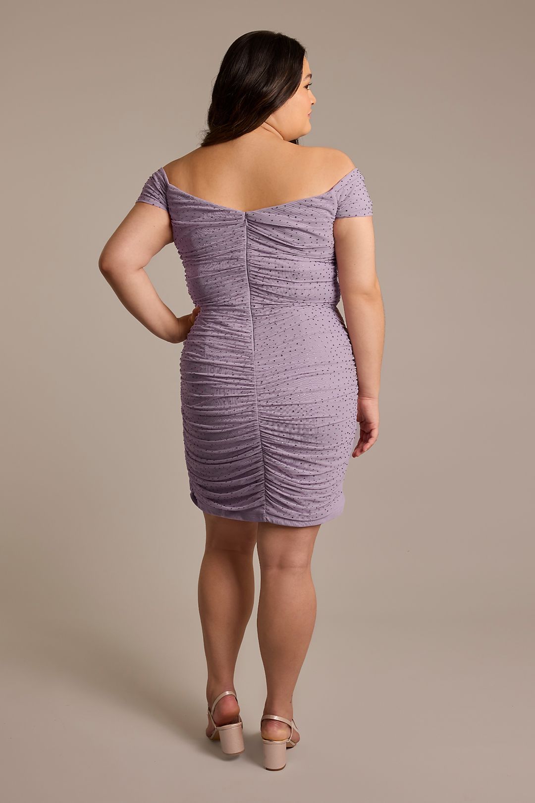 Off-the-Shoulder Ruched Short Mesh Dress Image 2