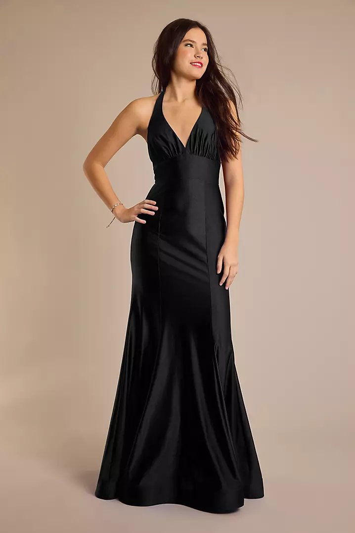 knee length dresses for ladies Jasmine Halter Maxi Dress ~ Champagne Luxe Satin L