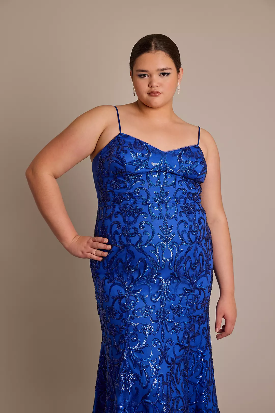 Patterned Sequin Mermaid Dress with Lace-Up Back Image 3