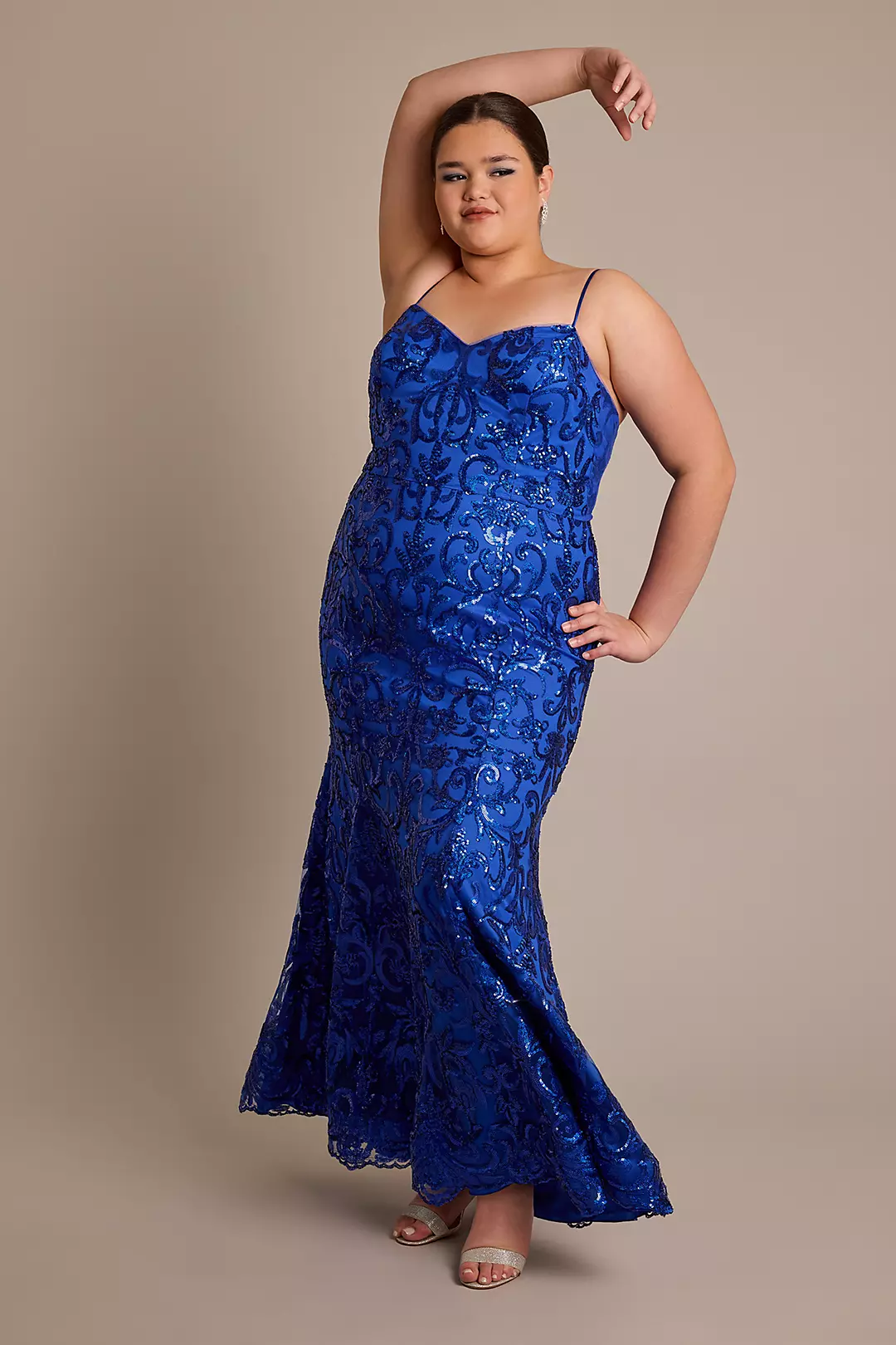 Patterned Sequin Mermaid Dress with Lace-Up Back Image
