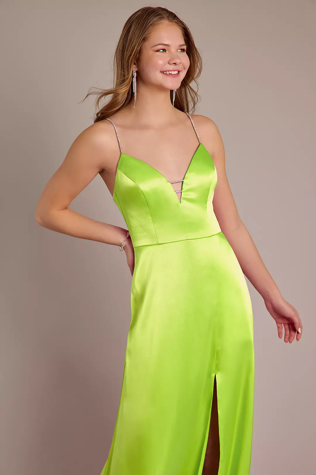 Charmeuse V-Neck Dress with Crystal Straps | David's Bridal Charmeuse V-Neck Dress with Crystal Straps | David's Bridal