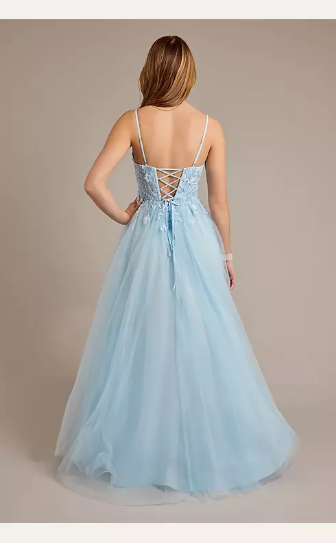 Beaded Floral Tulle Corset Back Ball Gown Image 2