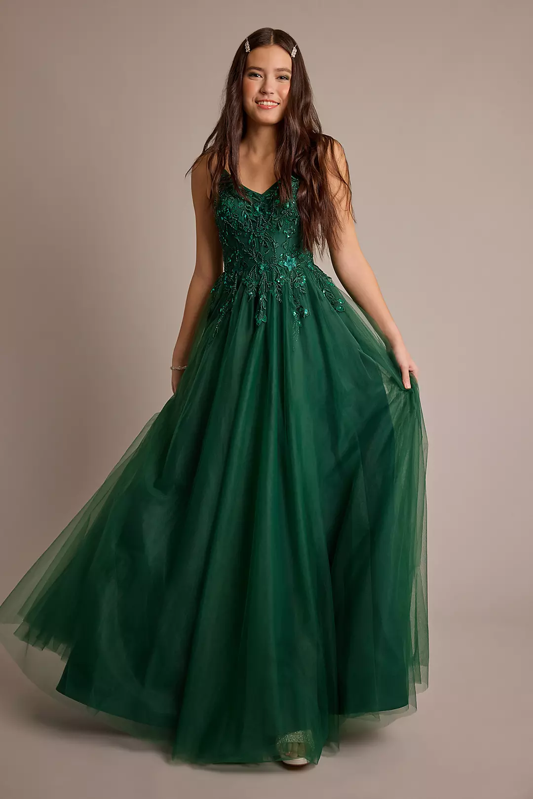 Girl's Emerald Green Beaded Dress, Flower Girl Dress