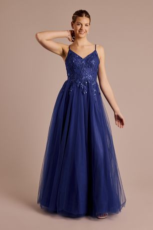 Beaded Floral Tulle Corset Back Ball Gown | David's Bridal