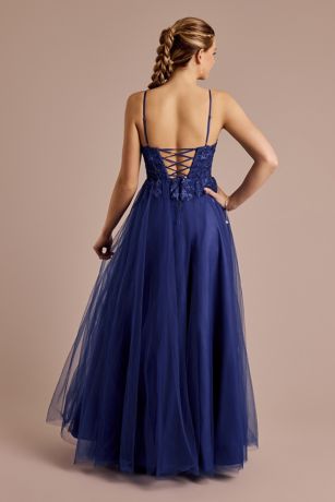 Beaded Floral Tulle Corset Back Ball Gown | David's Bridal