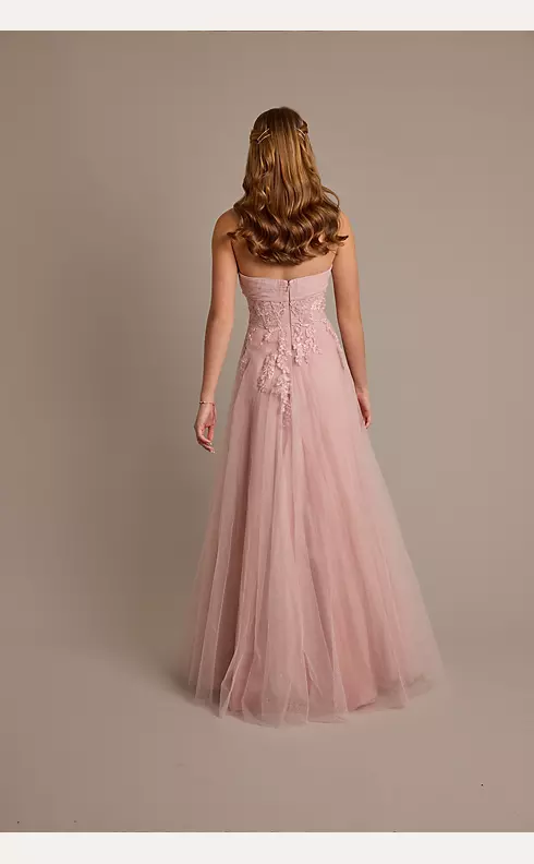 Glitter Tulle Ball Gown with Floral Appliques Image 2