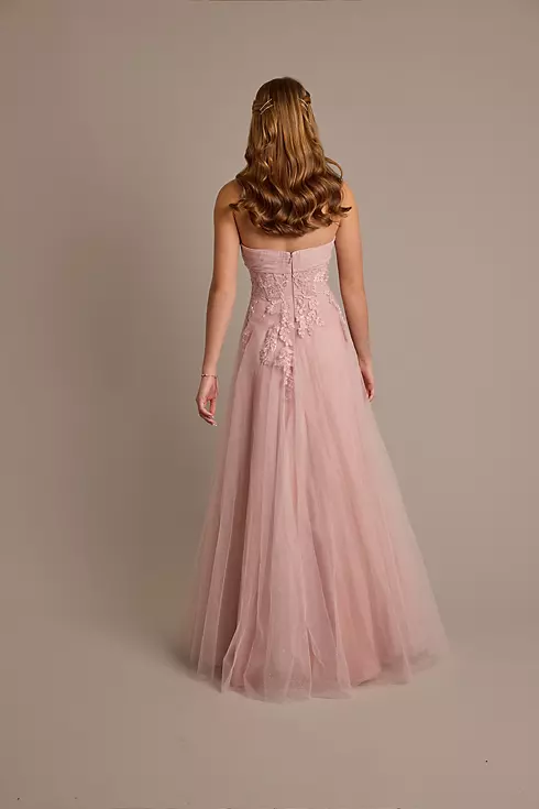 Glitter Tulle Ball Gown with Floral Appliques Image 2