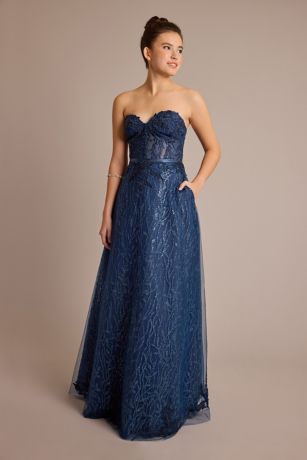 Corset Ball Gown with Star Patterned Glitter Skirt