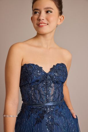 Patterned Glitter Corset Ball Gown