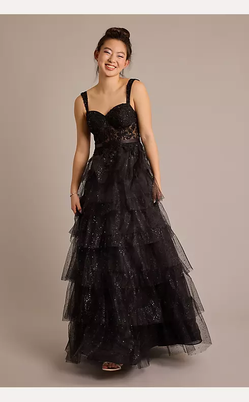 Tiered Ball Gown with Illusion Bodice Image 2