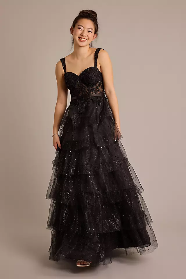 Tiered Ball Gown with Illusion Bodice Image 2