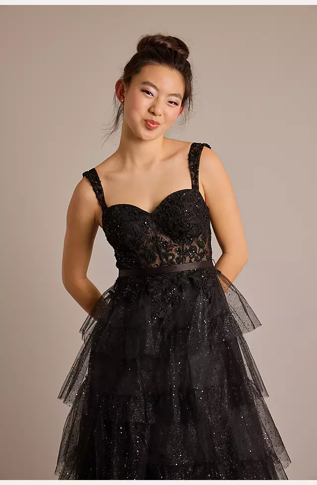Tiered Ball Gown with Illusion Bodice Image 4