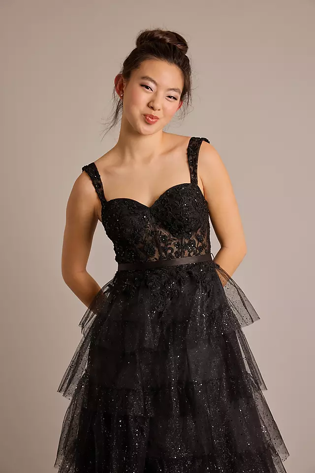 Tiered Ball Gown with Illusion Bodice Image 4