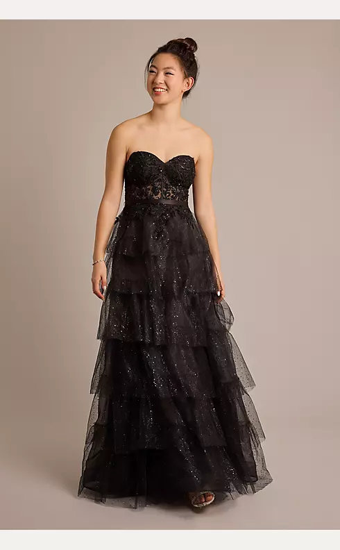 Tiered Ball Gown with Illusion Bodice Image 1