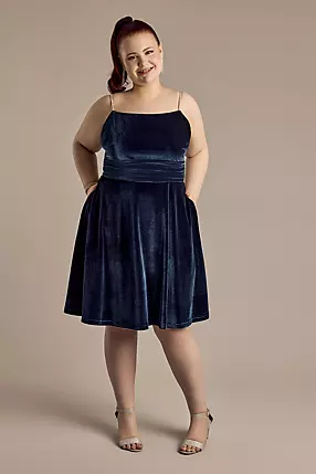 Crystal Rope Strap Velvet A-Line Short Dress | David's Bridal Crystal Rope Strap Velvet A-Line Short Dress | David's Bridal