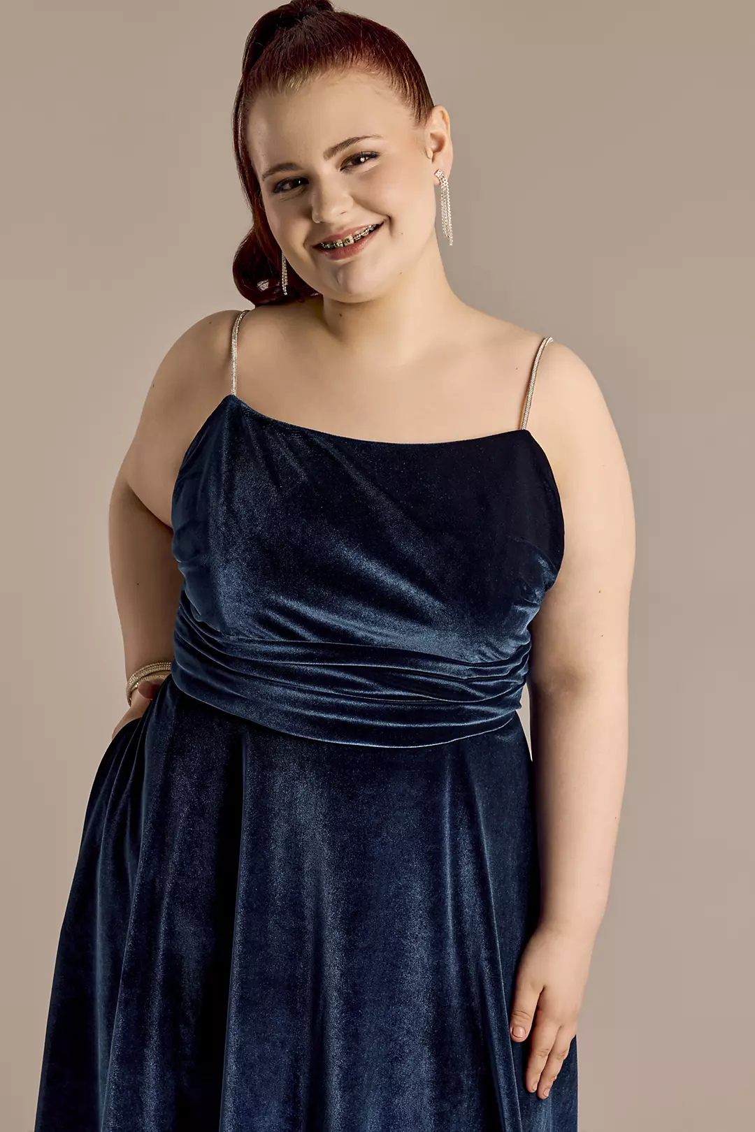 Crystal Rope Strap Velvet A-Line Short Dress | David's Bridal Crystal Rope Strap Velvet A-Line Short Dress | David's Bridal