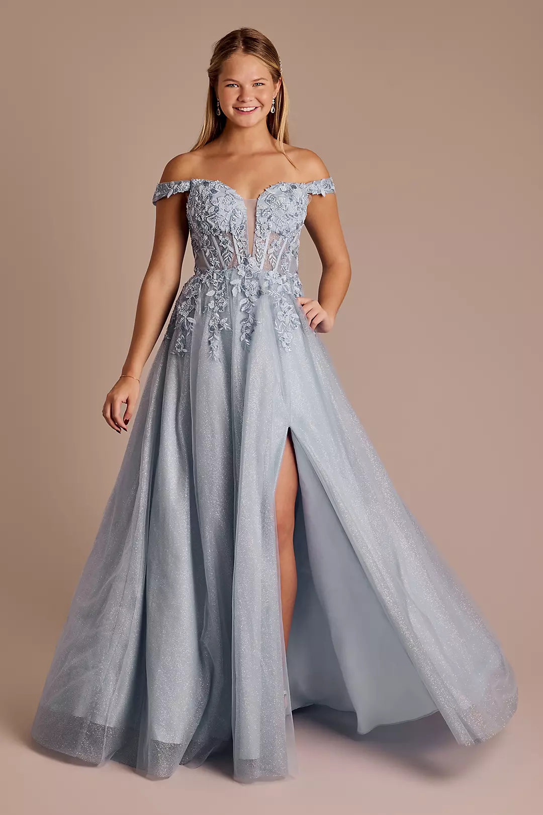 Off-the-Shoulder Corset Illusion Bodice Ball Gown | David's Off-the-Shoulder Corset Illusion Bodice Ball Gown | David's