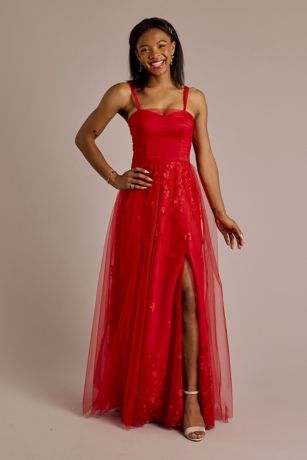 Convertible Strap Tulle Ball Gown with 3D Flowers | David's Bridal