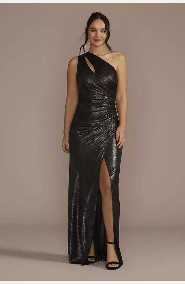 One Shoulder Metallic One Sleeve Dress – Sashay Boutique