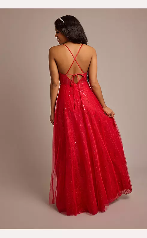 Patterned Sequin A-Line Dress with Plunge Neckline Image 2