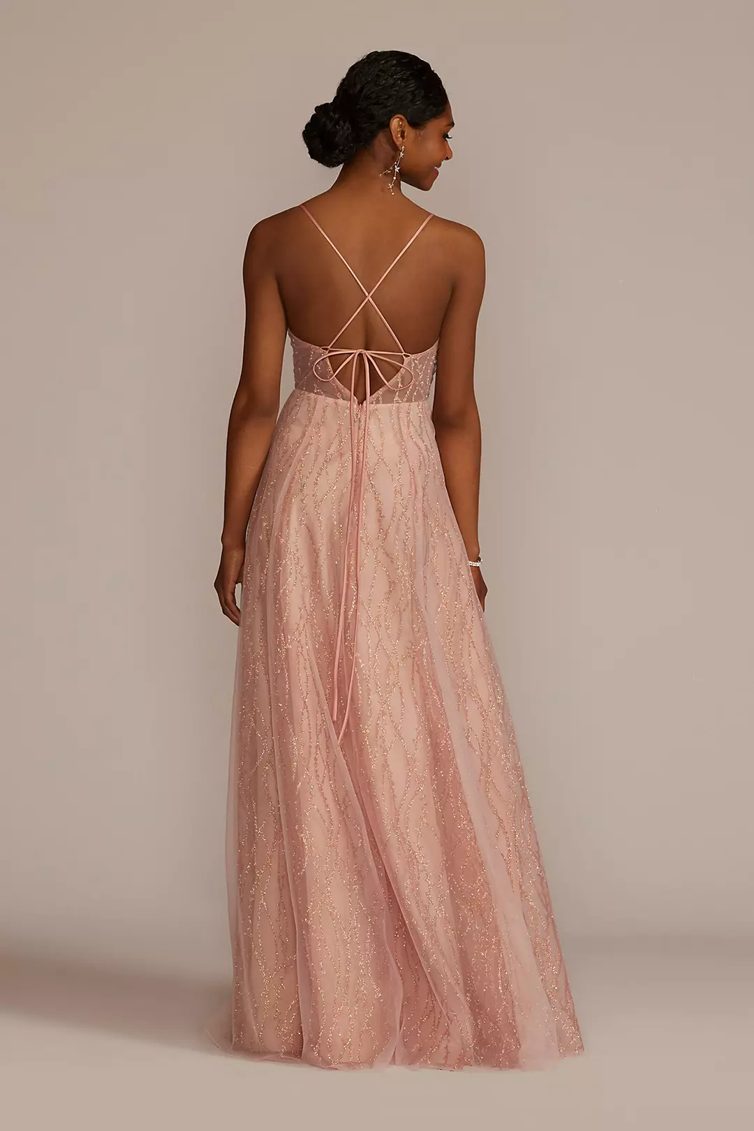 Patterned Sequin Illusion Bodice A-Line with Slit | David's Patterned Sequin Illusion Bodice A-Line with Slit | David's