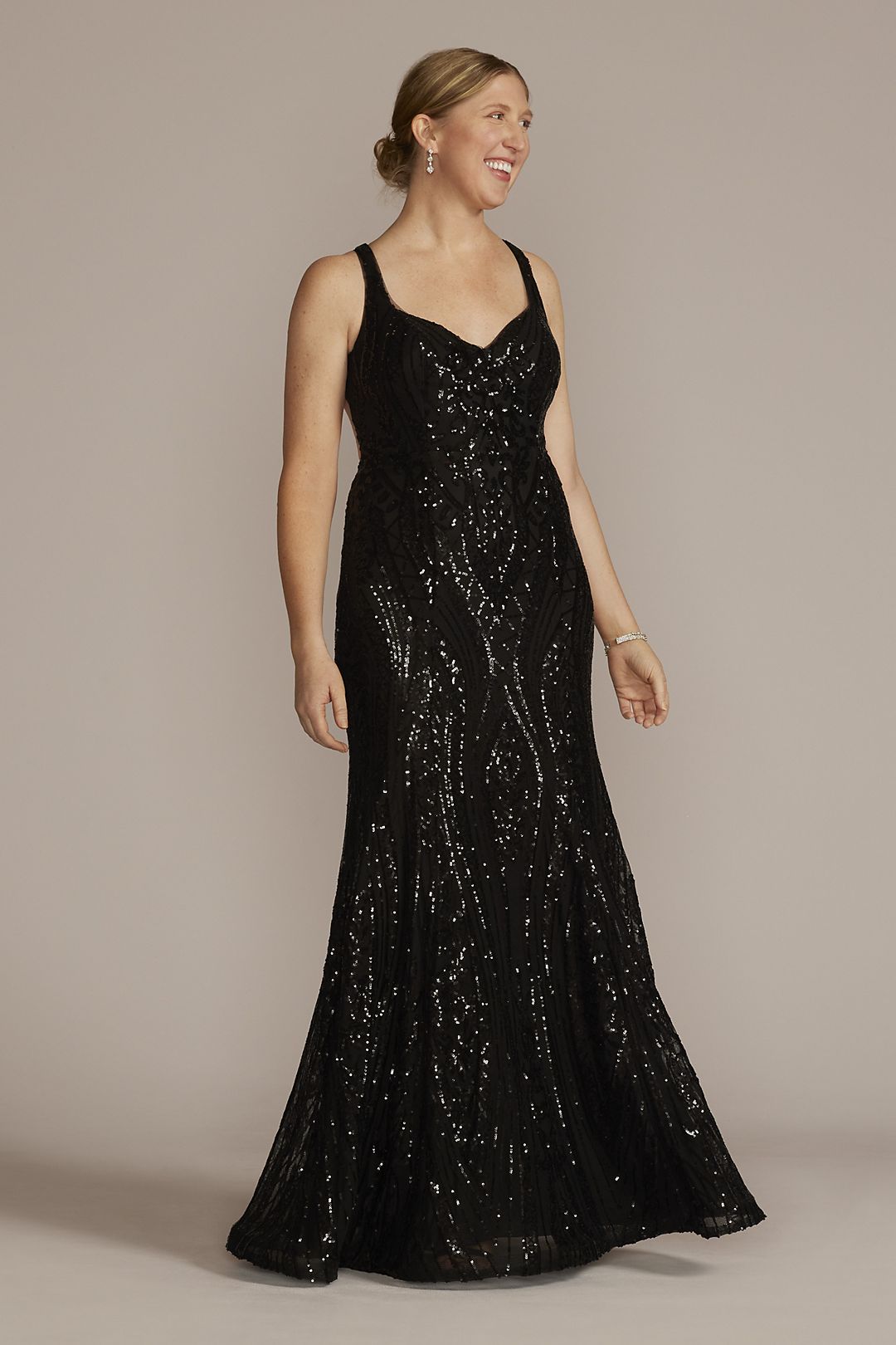 Patterned Stretch Sequin Mermaid Gown Image 1