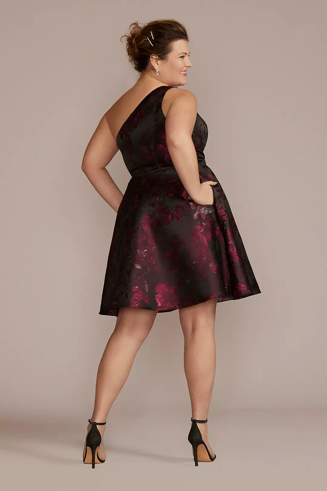 One Shoulder Jacquard A-Line Dress Image 2