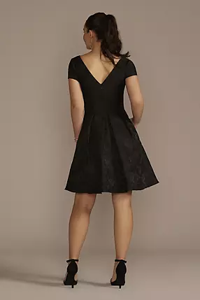 Textured Jacquard Short A-Line Dress | David's Bridal Textured Jacquard Short A-Line Dress | David's Bridal