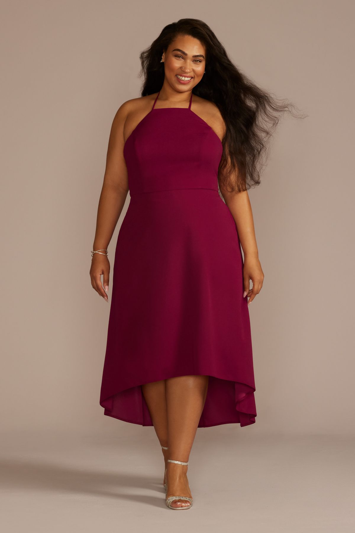 Halter Crepe High-Low Dress
