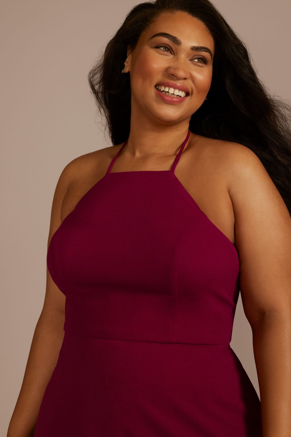 Halter Crepe High-Low Dress
