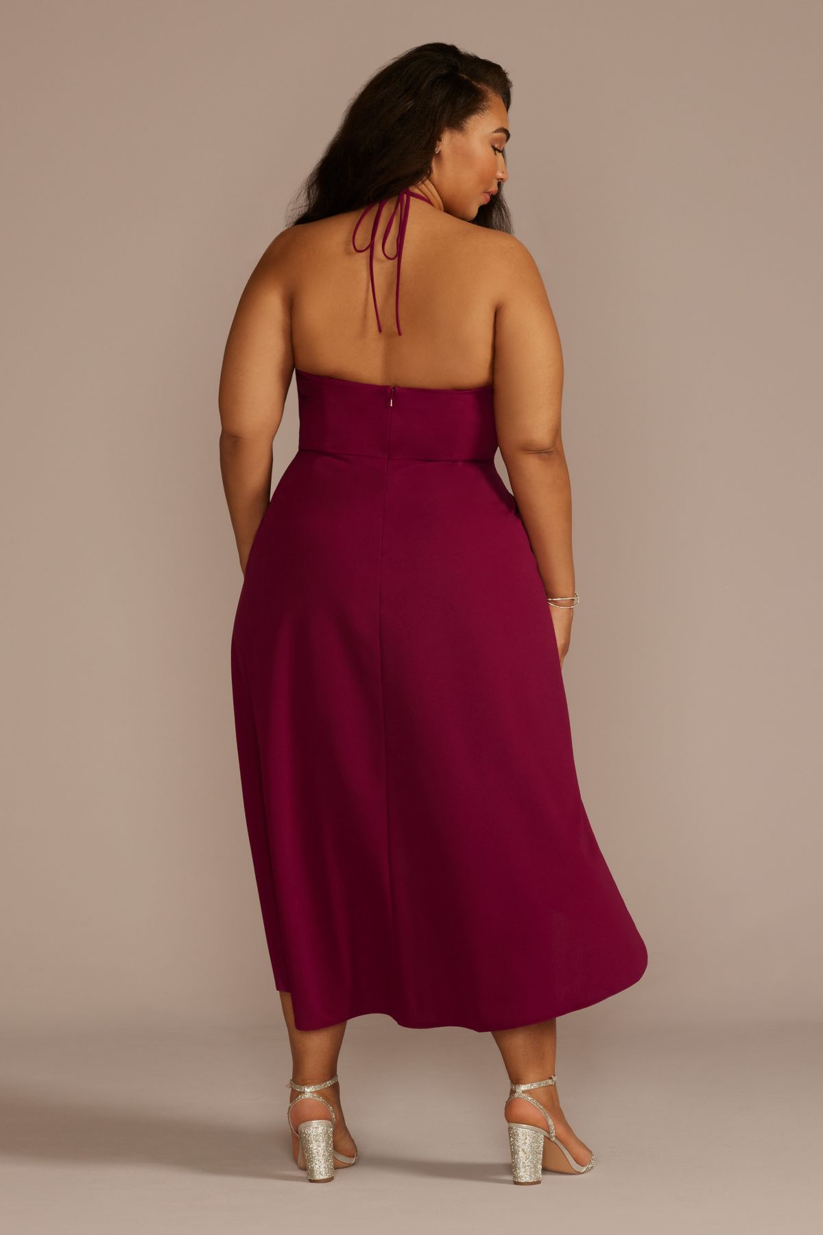 Halter Crepe High-Low Dress