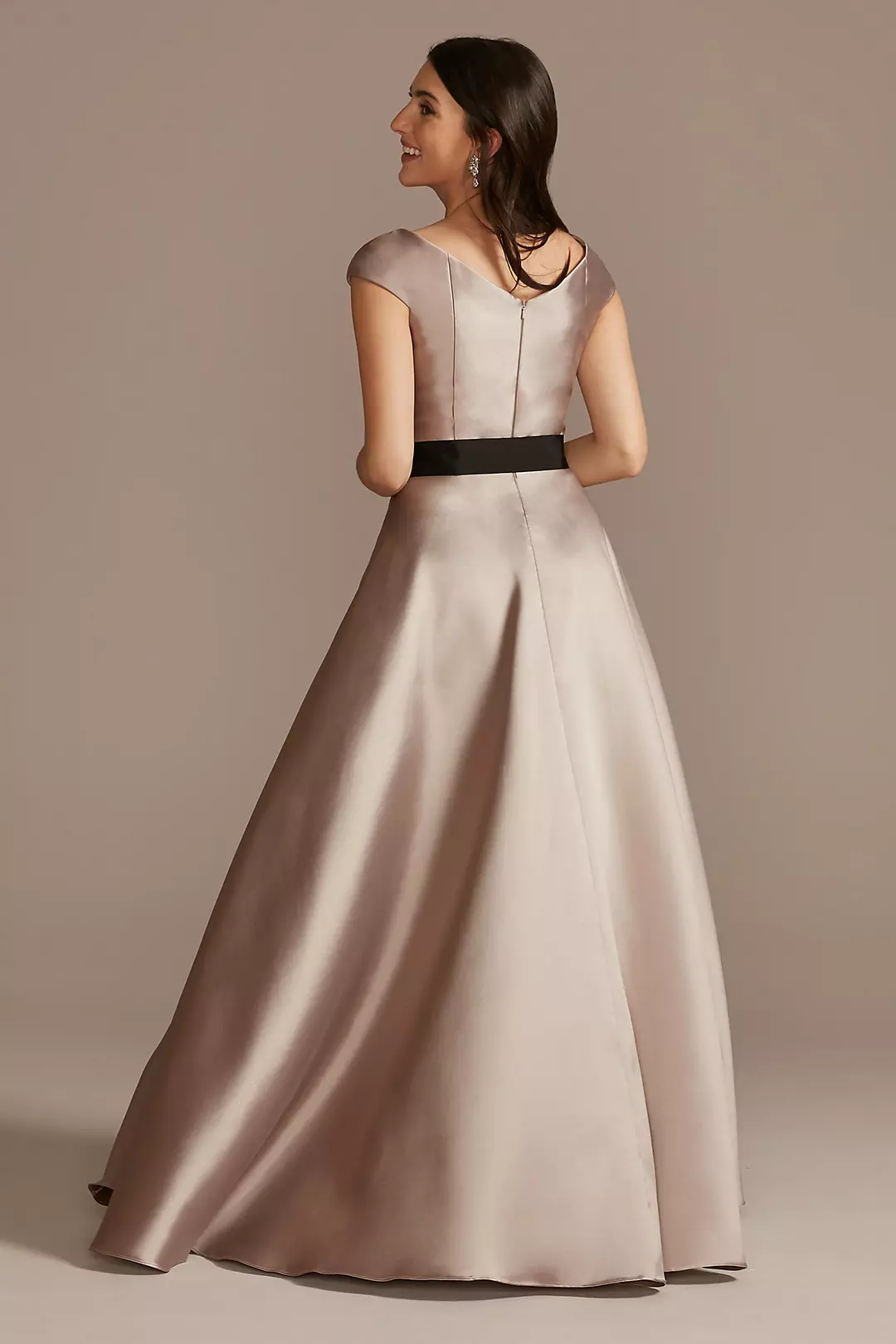 Pleated Satin Cap Sleeve Dress with Bow Image 2