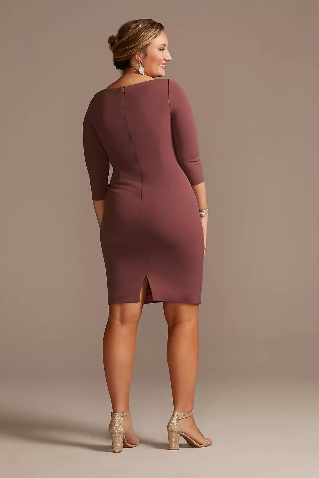 Knee Length Crepe Dress with Cascade Image 2