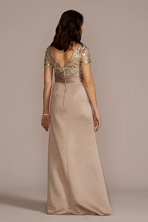 Satin Sheath Gown with Lace Illusion Neck Image 2