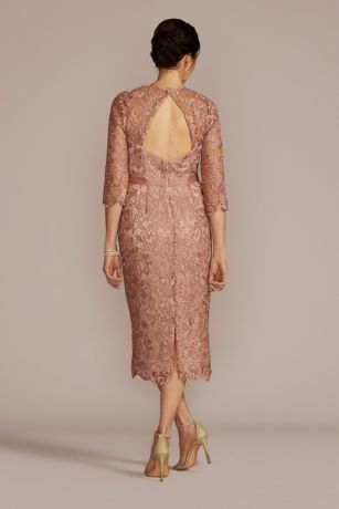 Three-Quarter Lace Dress with Satin Waistband | David's Bridal