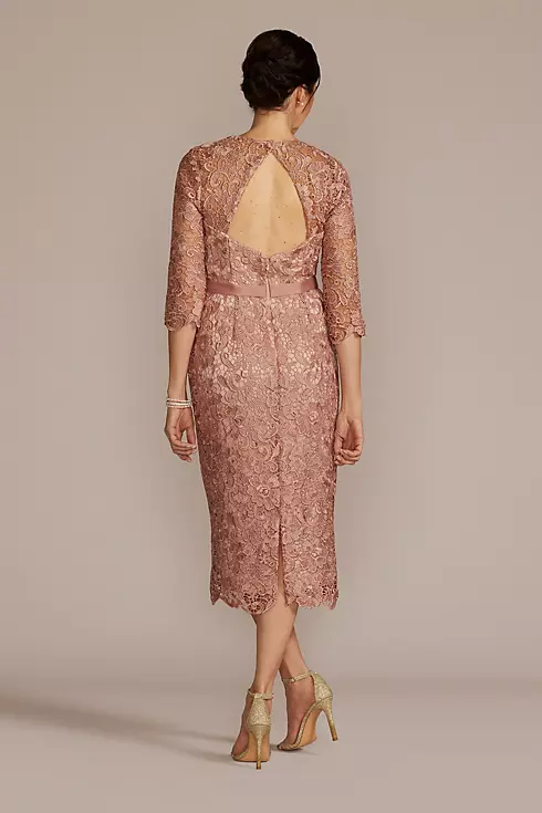 Three-Quarter Lace Dress with Satin Waistband Image 2