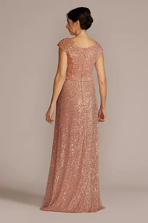 Cowl Neck Cap Sleeve Allover Sequin Gown Image 2