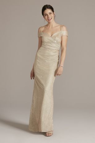 Off the Shoulder Metallic Sheath Gown David s Bridal