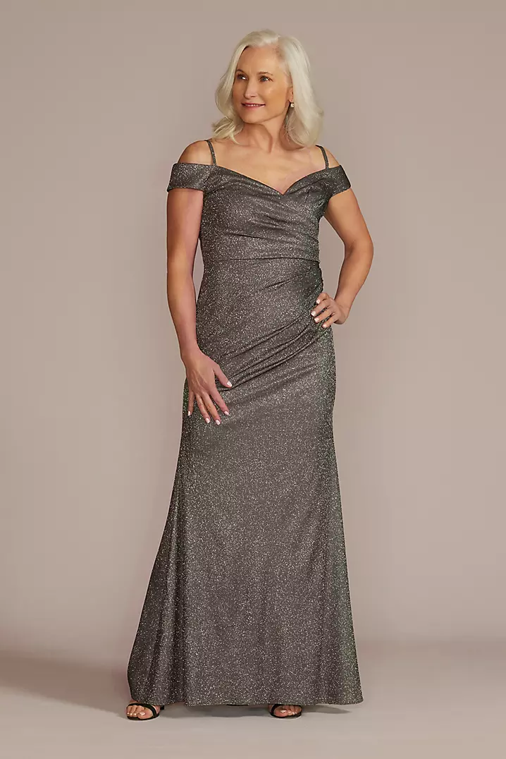 Off-the-Shoulder Metallic Sheath Gown | David's Bridal Off-the-Shoulder Metallic Sheath Gown | David's Bridal