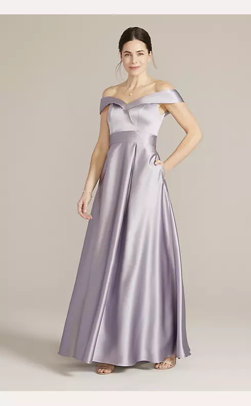Off-the-Shoulder Pleated Satin A-Line Image 1