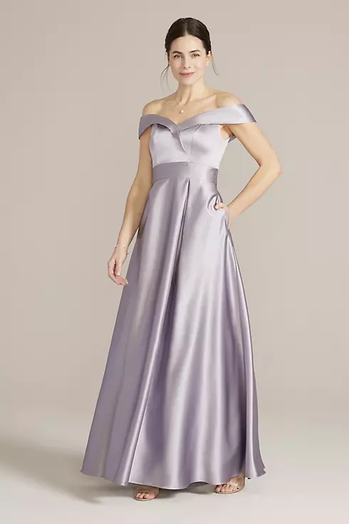 Off-the-Shoulder Pleated Satin A-Line Image 1