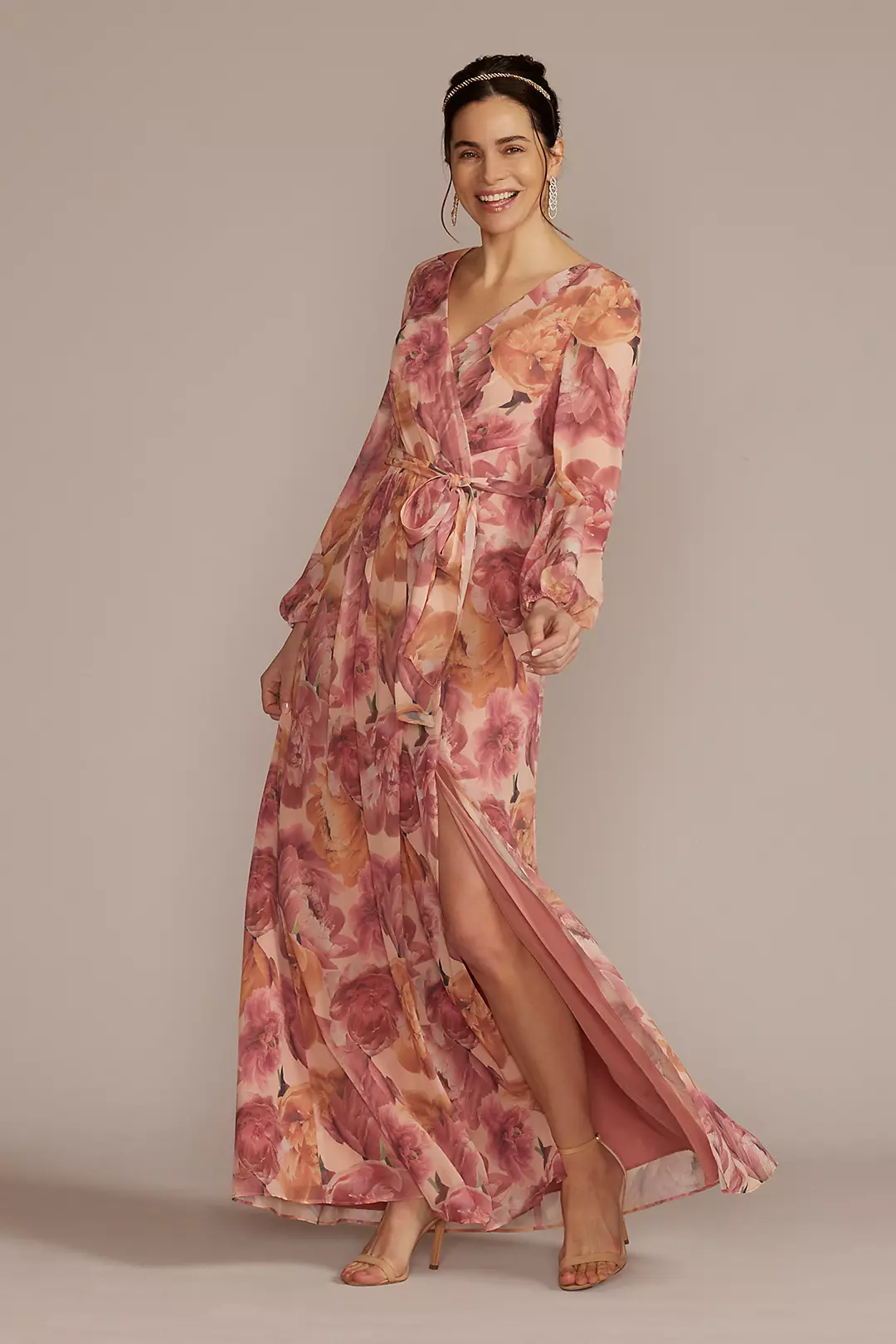 Pink Chiffon Maxi Dress With Slit Pink Chiffon Maxi Dress With Slit