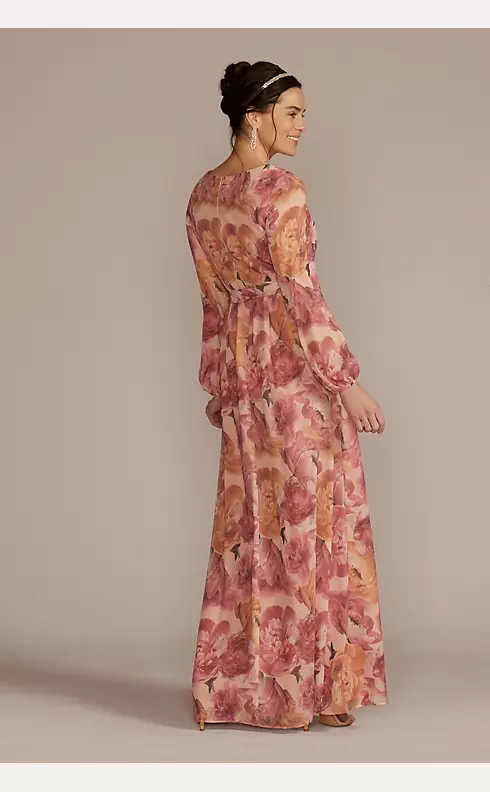 Long Sleeve Floral Chiffon Maxi Dress with Slit Image 2