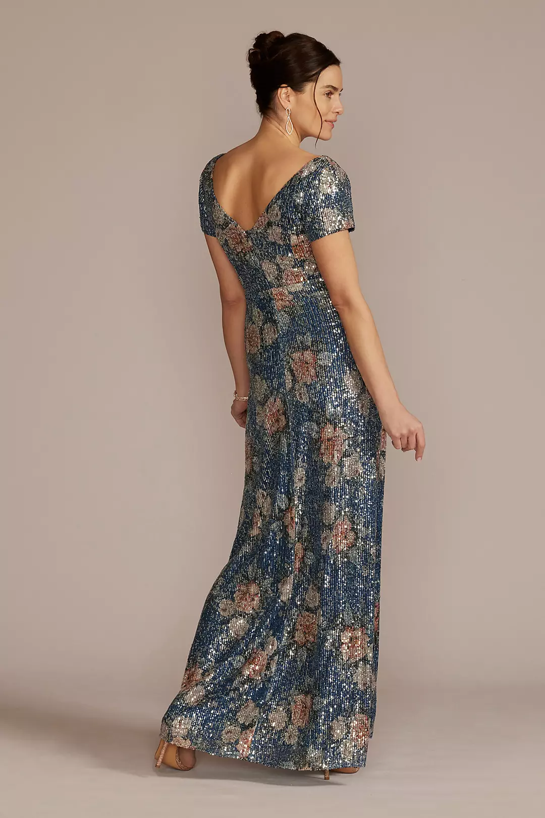 Short Sleeve Allover Sequin Floral A-Line Image 2